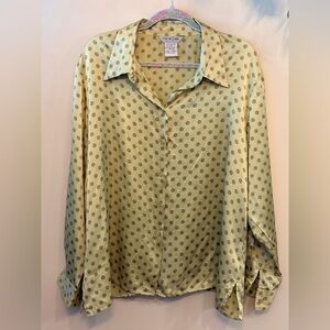 THE WORK CONNECTION 100% Silk Polka Dot Button-Down Blouse